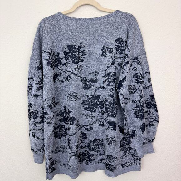 Chico's Womens Pullover Sweater Size XXL Blouson Sleeve Floral Knit Classic Navy - Picture 4 of 8